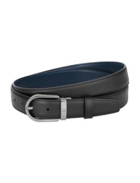 Montblanc Horseshoe Buckle Siyah\Mavi 30 mm Çift Taraflı Deri Kemer 128763