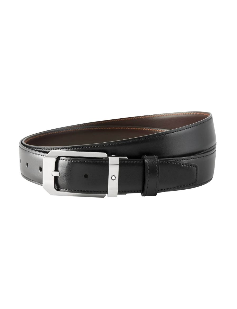Montblanc Siyah/Kahverengi 30 mm Çift Taraflı Deri Kemer 129439
