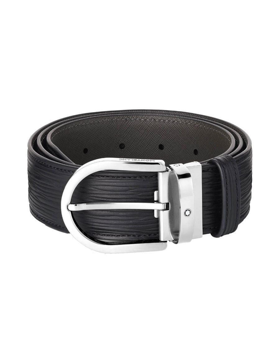 Montblanc At Nalı Tokalı Baskılı Siyah 40 mm Deri Kemer 131172