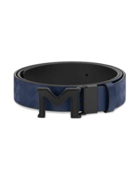 Montblanc M Buckle Extreme 3.0 Mavi/Düz Siyah 35 mm Çift Yönlü Deri Kemer 198648