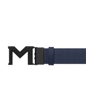 Montblanc M Buckle Extreme 3.0 Mavi/Düz Siyah 35 mm Çift Yönlü Deri Kemer 198648