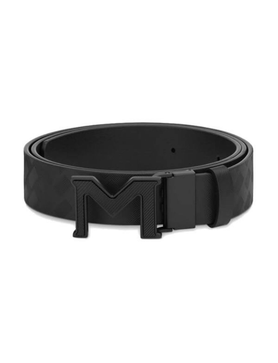 Montblanc M Buckle Extreme 3.0 Siyah/Düz Siyah 35 mm Çift Yönlü Deri Kemer 198646