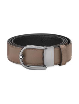 Montblanc At Nalı Tokalı Saffiano Baskılı Mastik/Siyah 35 mm Çift Taraflı Deri Kemer 198638