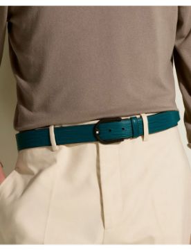 Montblanc Kıbrıs Mavisi/Sıcak Gri 35 mm Çift Taraflı Deri Kemer 199120