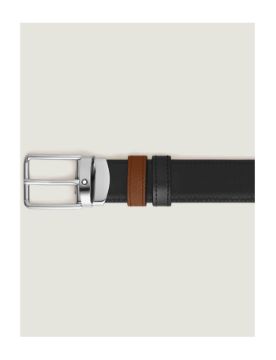 Montblanc Dikdörtgen Tokalı Kızıl Kahve - Siyah 35 mm Çift Taraflı Deri Kemer 221013