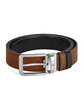 Montblanc Dikdörtgen Tokalı Kızıl Kahve - Siyah 30 mm Çift Taraflı Deri Kemer 221014