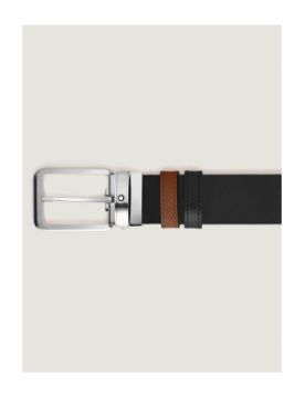 Montblanc Dikdörtgen Tokalı Kızıl Kahve - Siyah 30 mm Çift Taraflı Deri Kemer 221014