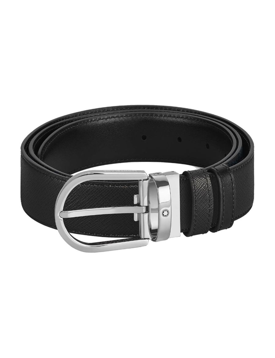 Montblanc At Nalı Tokalı Siyah 35 mm Çift Taraflı Deri Kemer 198448