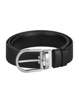 Montblanc At Nalı Tokalı Siyah 35 mm Çift Taraflı Deri Kemer 198448