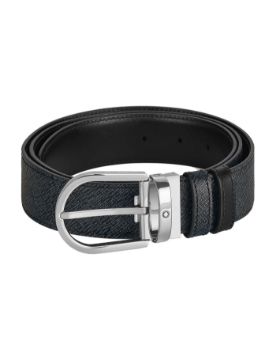 Montblanc At Nalı Tokalı Mavi - Siyah 35 mm Çift Taraflı Deri Kemer 198572