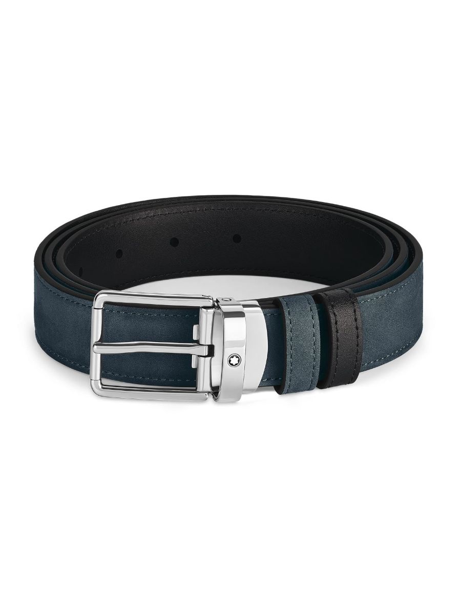 Montblanc Everyday Tokalı Kadife Mavi - Siyah 30 mm Çift Taraflı Deri Kemer 221005